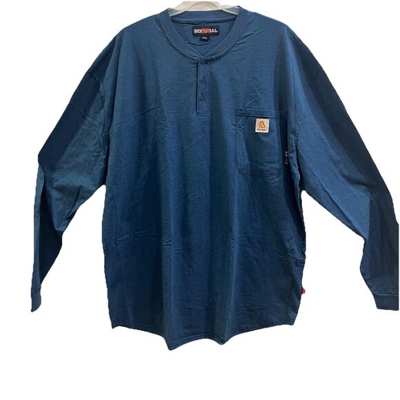 Bocomal FR Flame Resistant Mens T Shirt 5 Xl Blue Henley Long Sleeve Cat 2 Work - Picture 1 of 8